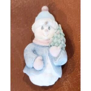 2.5 Inch Flocked Blue White Snowman Brooch Style Winter Christmas Holiday Pin